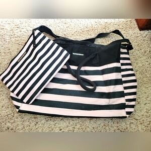 Victoria Secret pink and black stripe Duffle and make up bag
